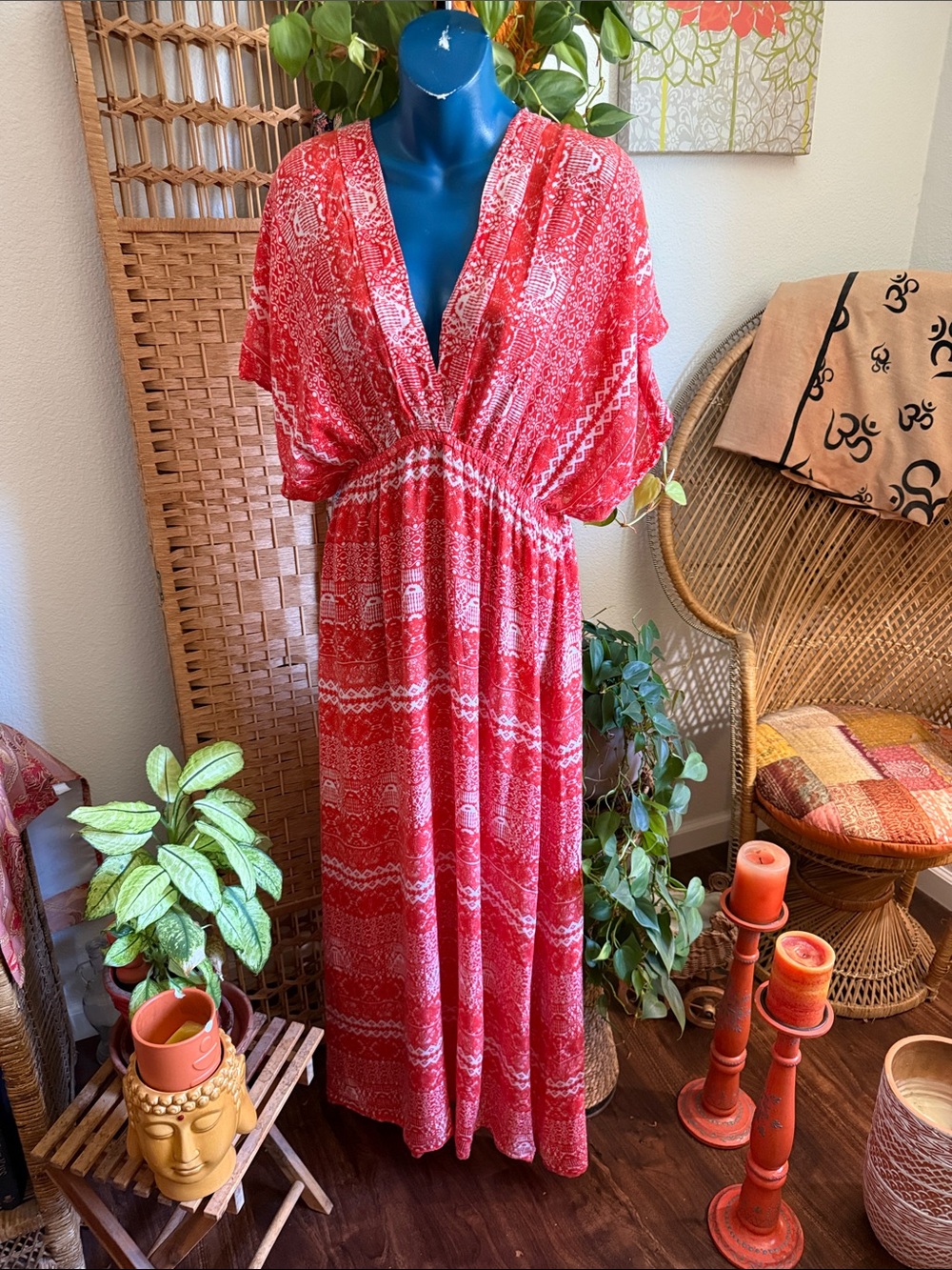 Cost Plus World Market orange and White  Boho maxi dress